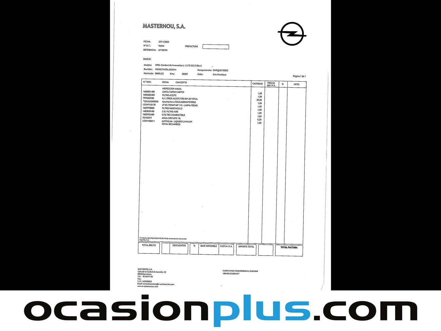 Foto del mantenimiento del Opel Combo Life Opel Combo Life 1.5 TD S&S Innovation L Auto (131 CV)