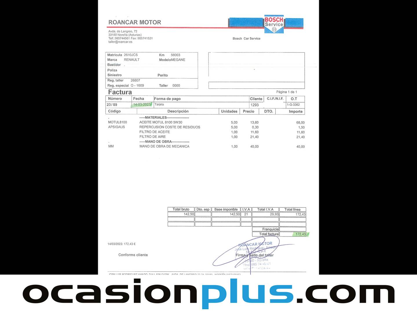 Foto del mantenimiento del Renault Mégane Renault Megane Limited Energy S&S TCe (115 CV)