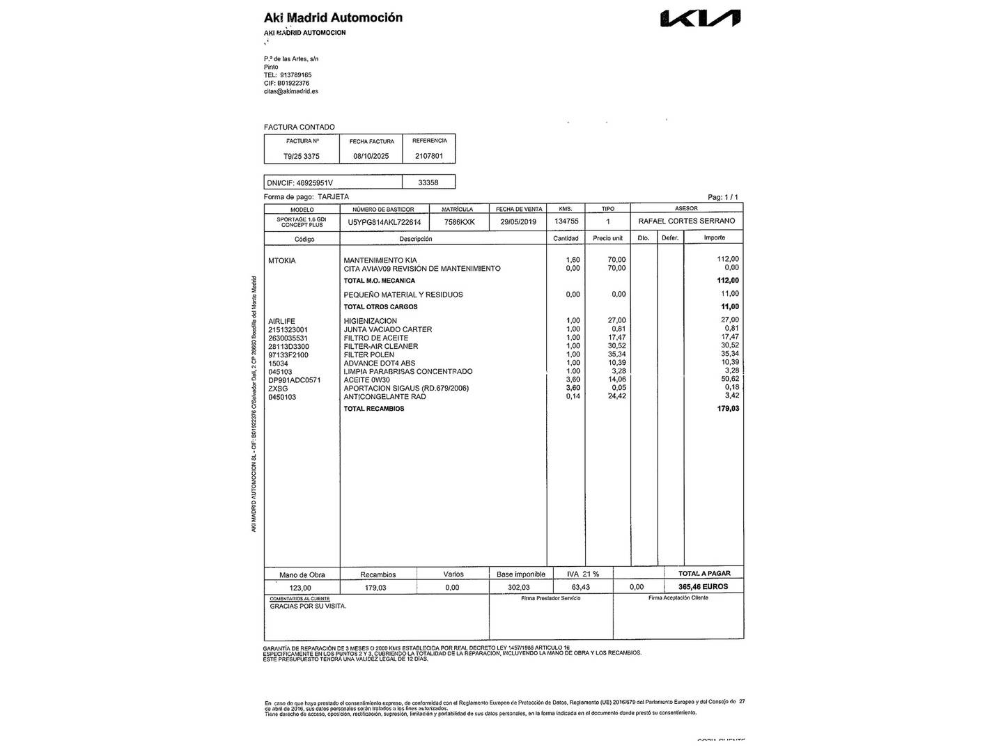Foto del mantenimiento del KIA Sportage Kia Sportage 1.6 GDi Concept Plus 4x2 (132 CV)