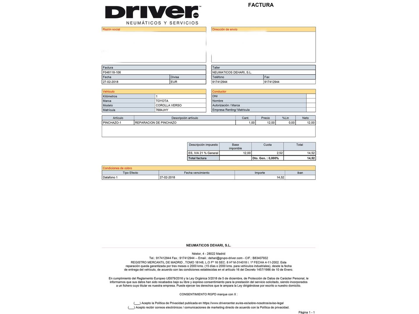 Foto del mantenimiento del Toyota Verso Toyota Verso 140 M-DRV Advance Multidrive (147 CV) 7 Plazas