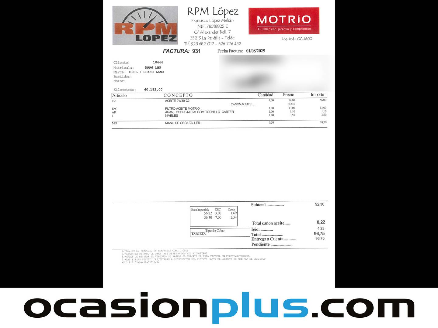 Foto del mantenimiento del Opel Grandland X Opel Grandland X 1.2 Turbo Selective (130 CV)