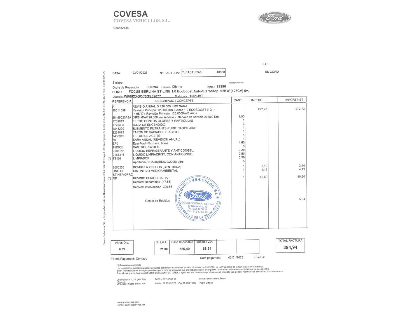 Foto del mantenimiento del Ford Focus Ford Focus 1.0 Ecoboost S&S ST-Line (125 CV)