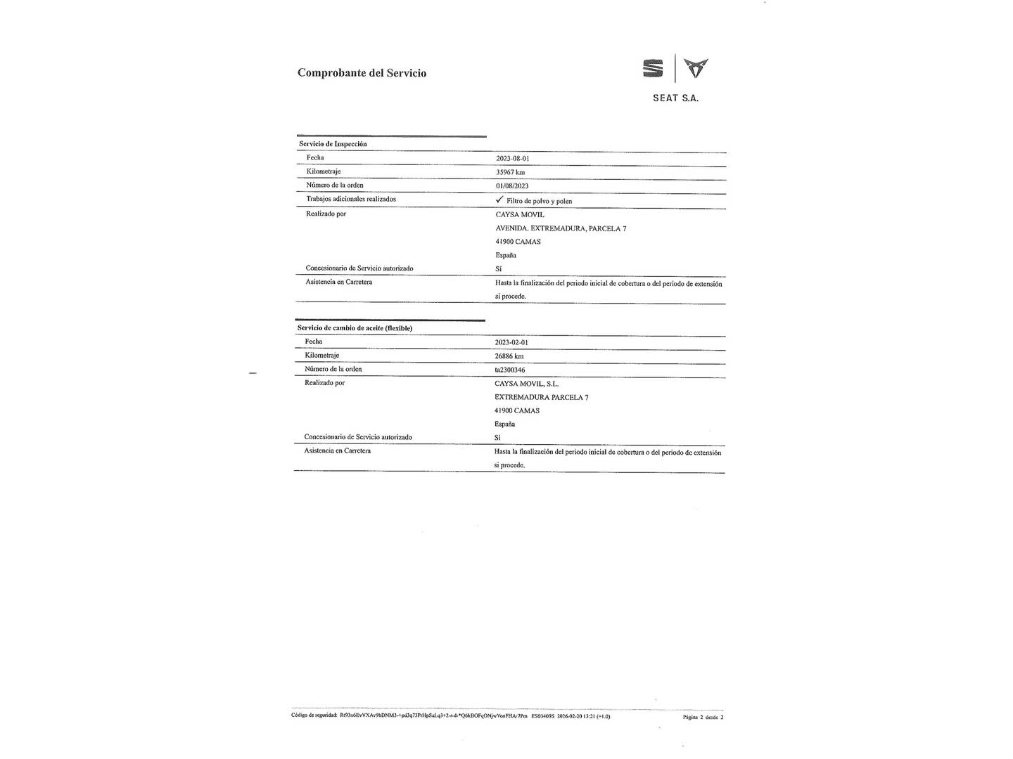 Foto del mantenimiento del Seat Ateca SEAT Ateca 1.0 TSI S&S Style Go M (110 CV)