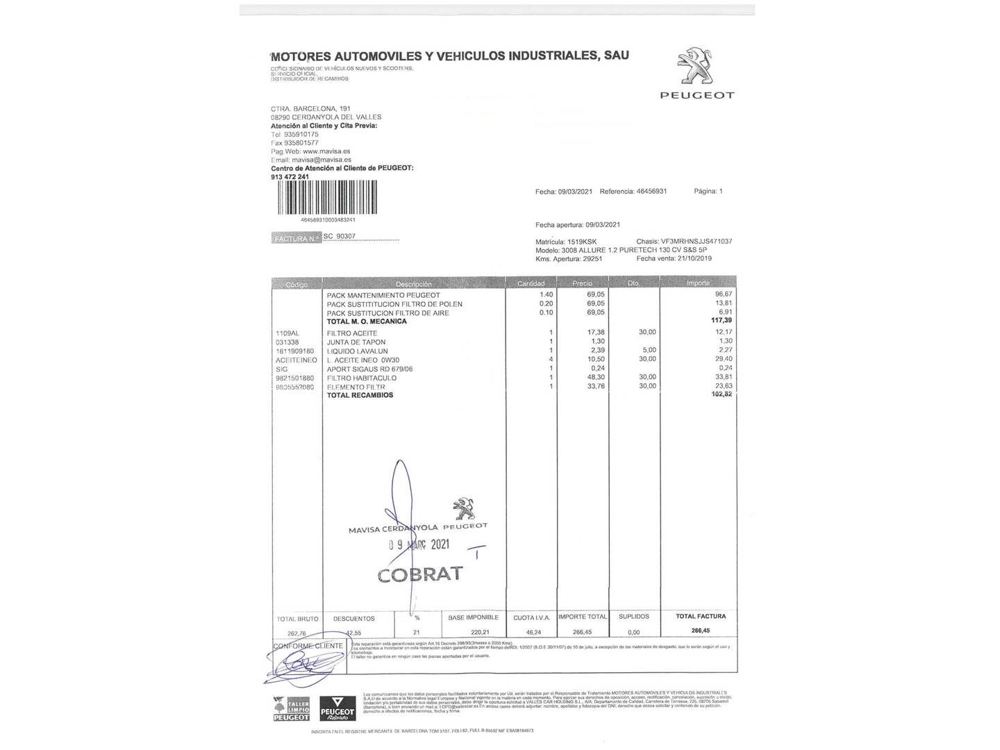 Foto del mantenimiento del Peugeot 3008 Peugeot 3008 PureTech 130 S&S Allure (130 CV)