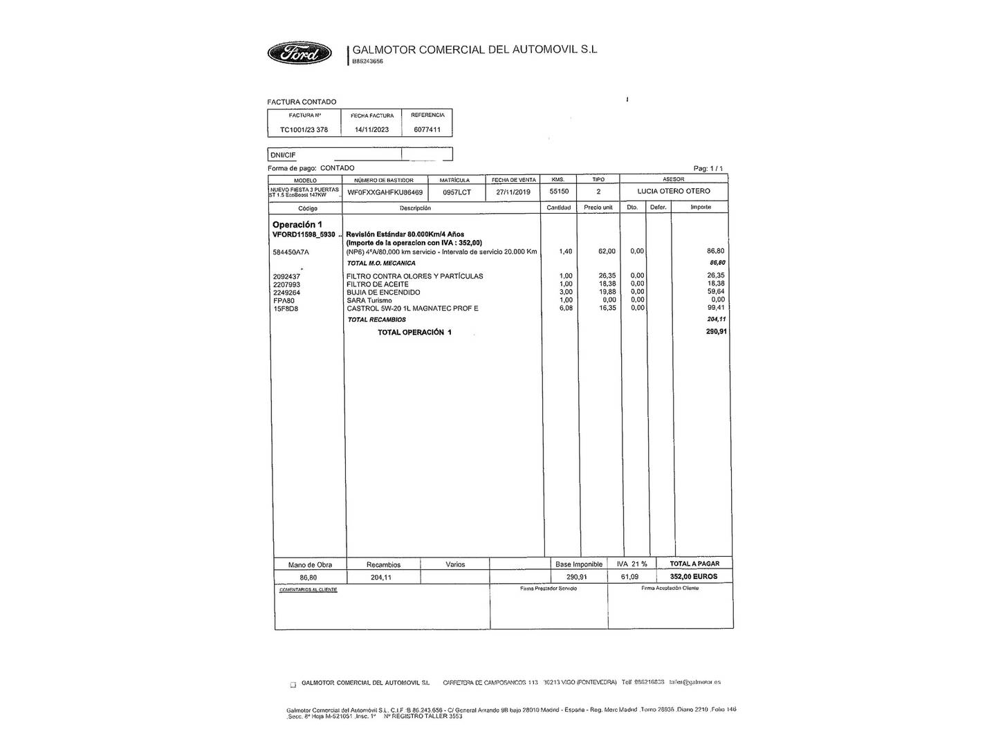 Foto del mantenimiento del Ford Fiesta Ford Fiesta 1.5 EcoBoost ST (200 CV)