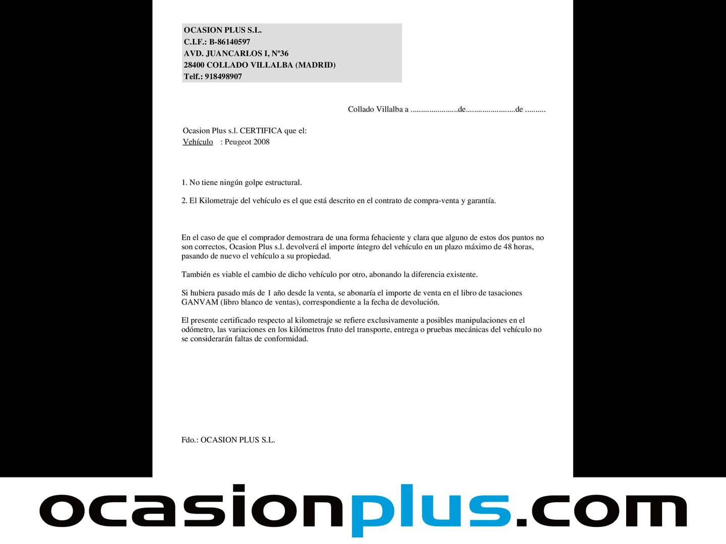 Foto del certificado del Peugeot 2008 Peugeot 2008 BlueHDi 130 S&S Allure Pack EAT8 (130 CV)