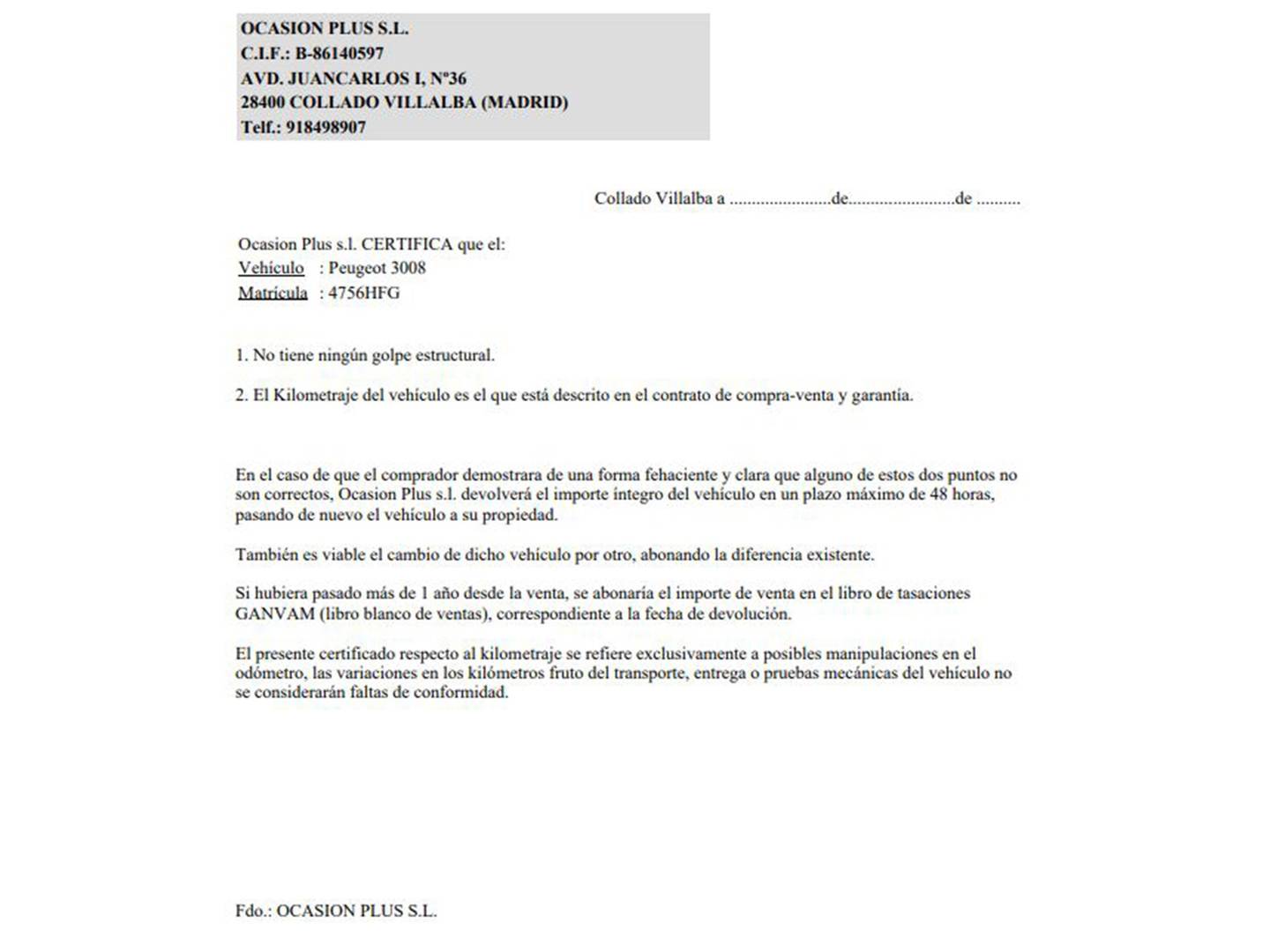 Foto del certificado del Peugeot 3008 Peugeot 3008 1.6 VTI Premium (120 CV)