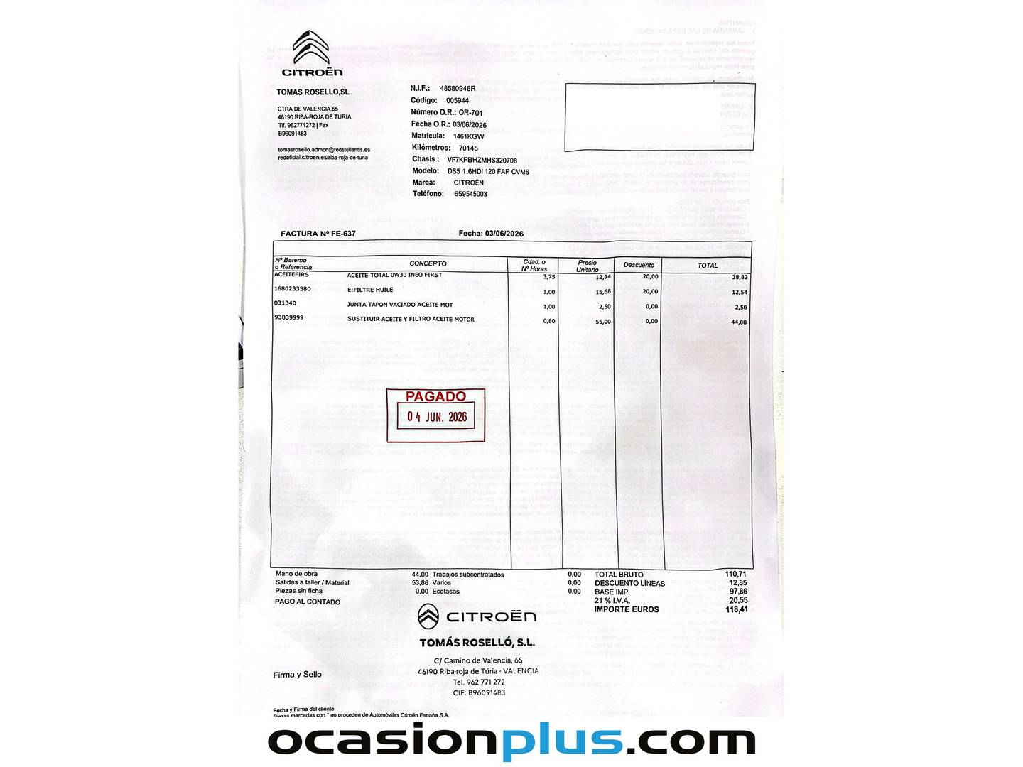 Foto del mantenimiento del DS DS 5 DS DS5 BlueHdi 120 Style (120 CV)