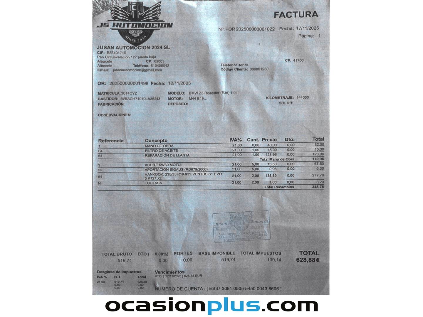 Foto del mantenimiento del BMW Z3 BMW Z3 1.9i Roadster (140 CV)