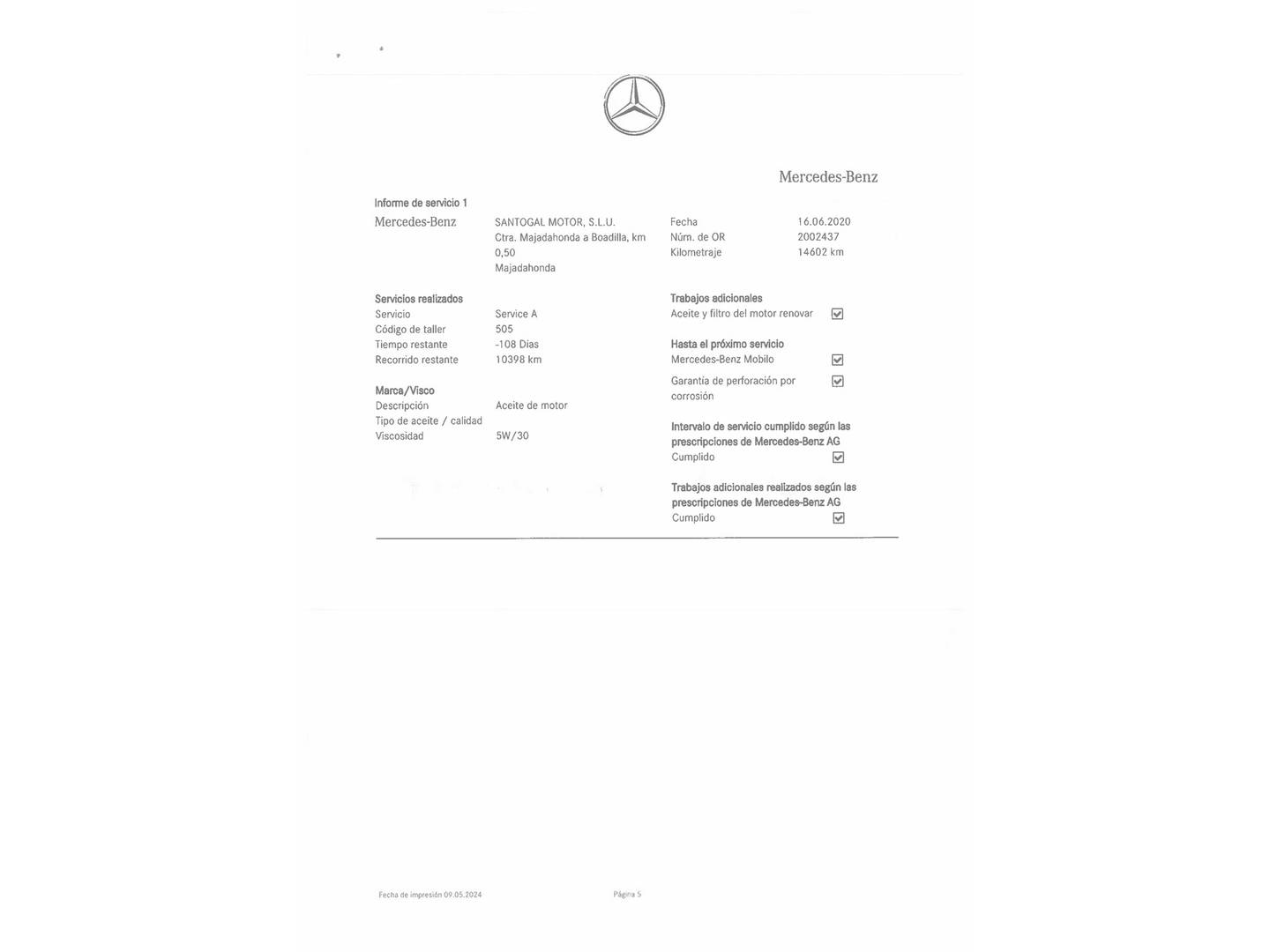 Foto del mantenimiento del Mercedes Clase A Mercedes Clase A 180 d (116 CV)