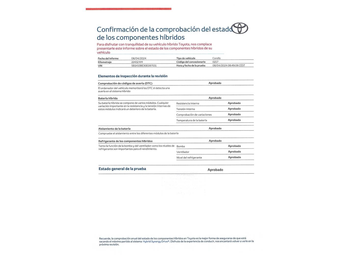 Foto del mantenimiento del Toyota Corolla Toyota Corolla 180H GR-SPORT E-CVT (180 CV)