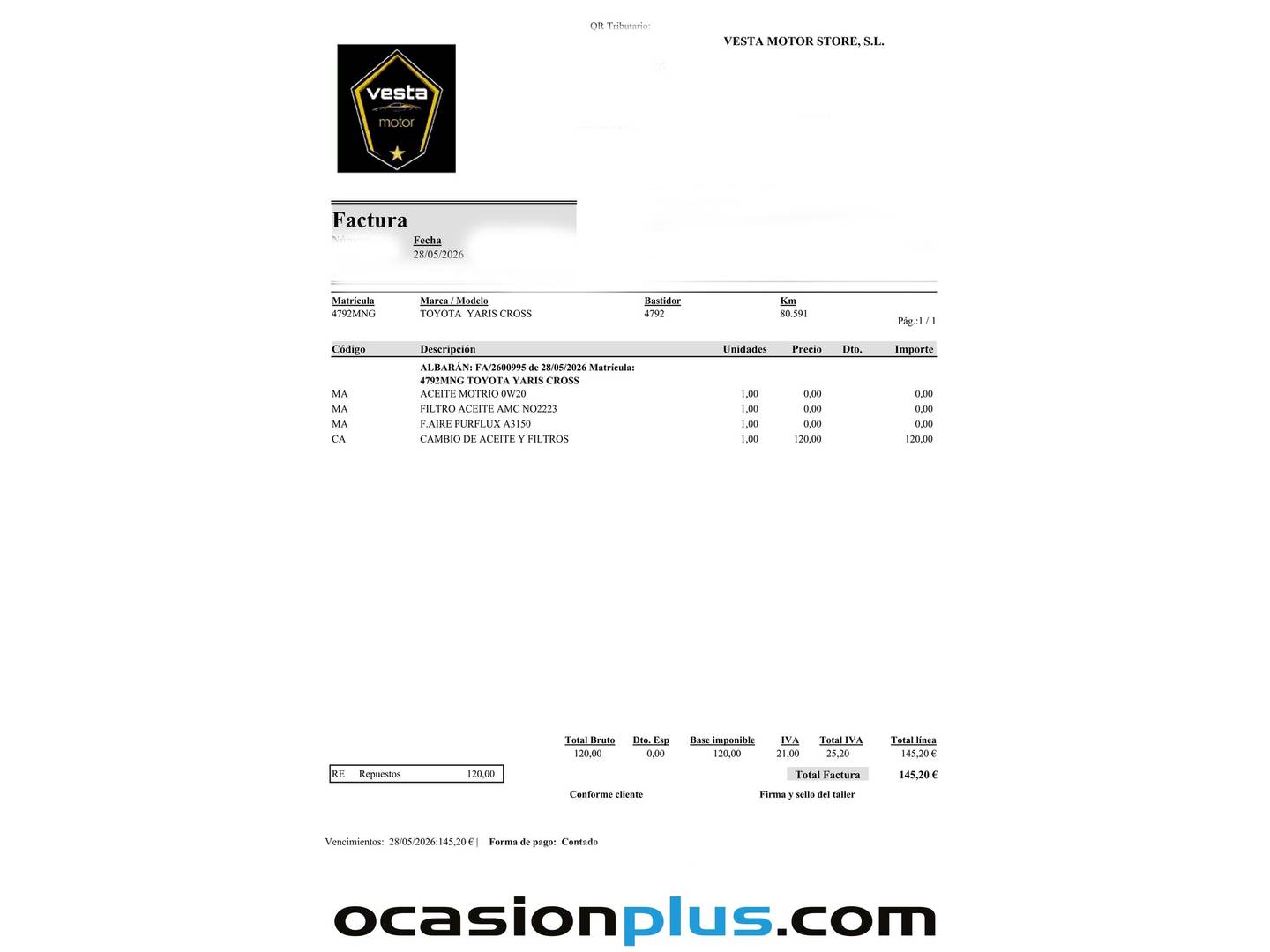 Foto del mantenimiento del Toyota Yaris Cross Toyota Yaris Cross 120H Business Plus (116 CV)