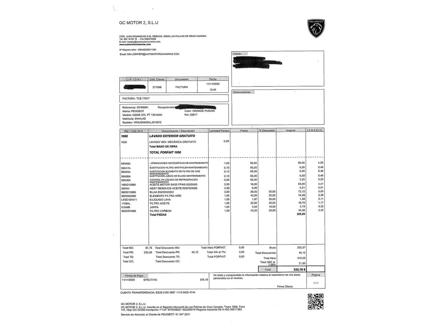 Foto del mantenimiento del Peugeot 2008 Peugeot 2008 PureTech 130 GT Line (130 CV)