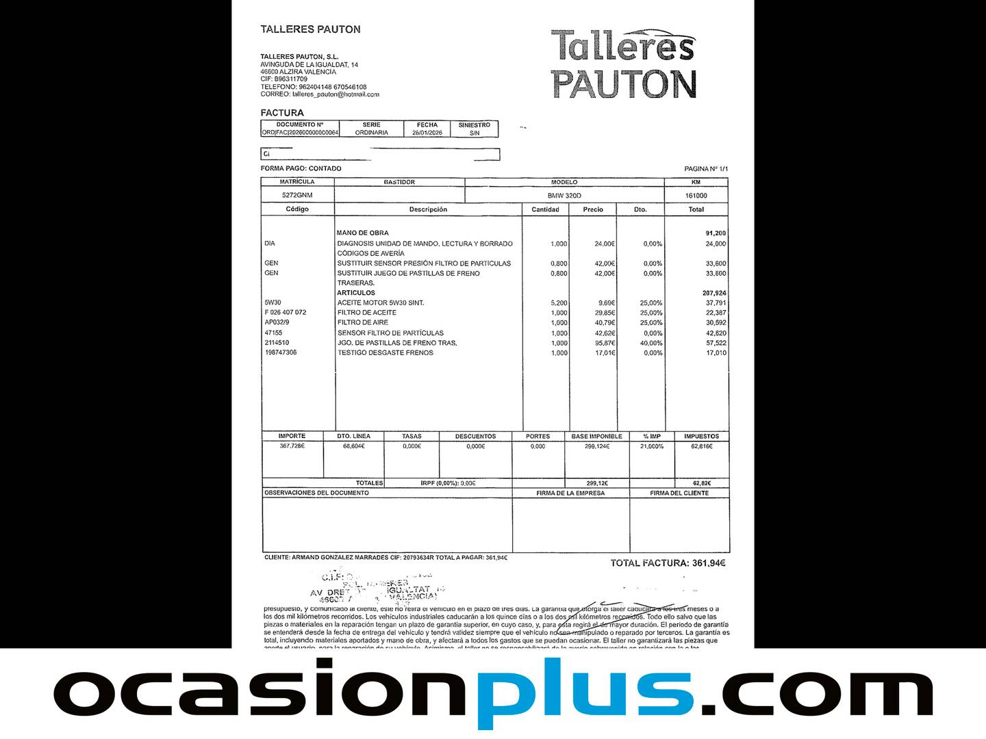 Foto del mantenimiento del BMW Serie 3 BMW Serie 3 320d (177 CV)