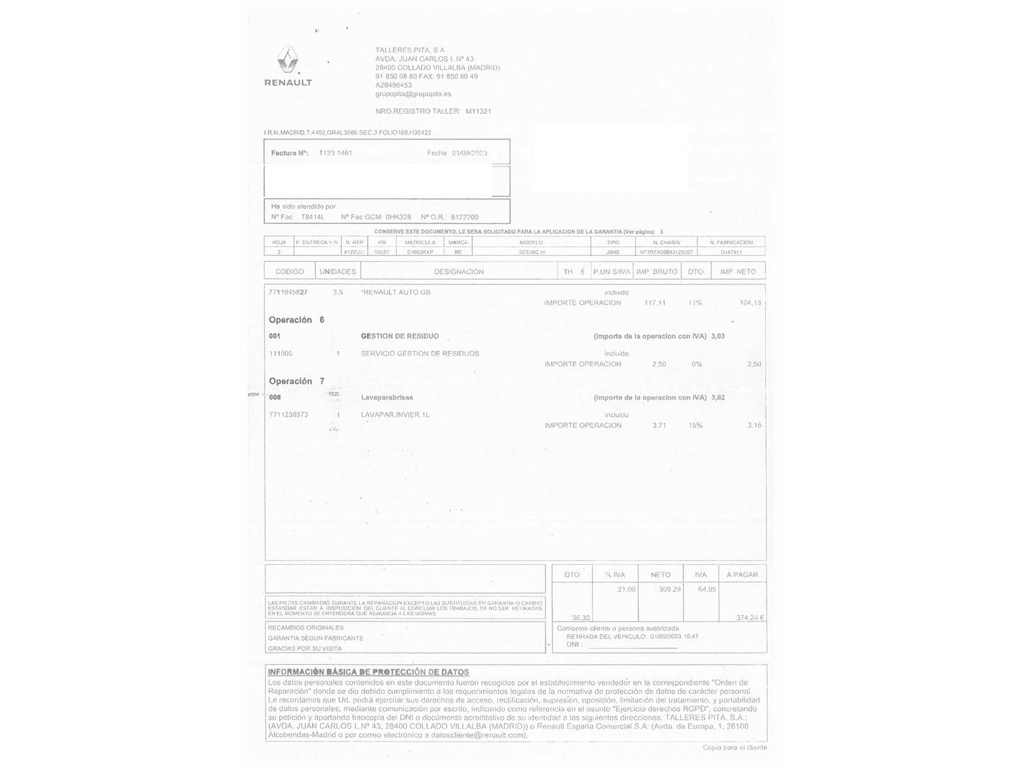 Foto del mantenimiento del Renault Scénic Renault Scenic Zen TCe (140 CV) GPF EDC