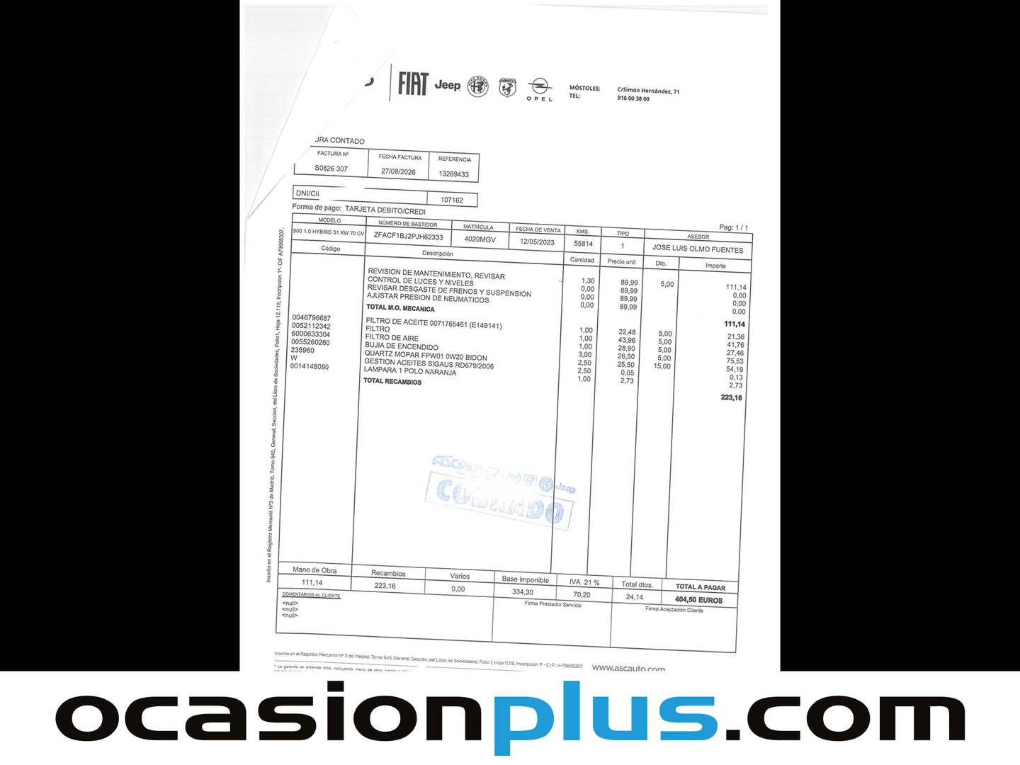 Foto del mantenimiento del Fiat 500 Fiat 500 1.0 Hybrid Dolcevita (70 CV)