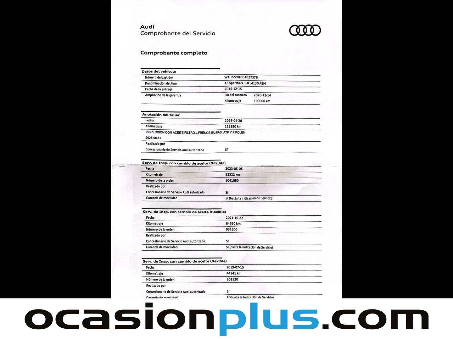 Foto del mantenimiento del Audi A5 Audi A5 Sportback Advanced edition 1.8 TFSI (177 CV) multitronic
