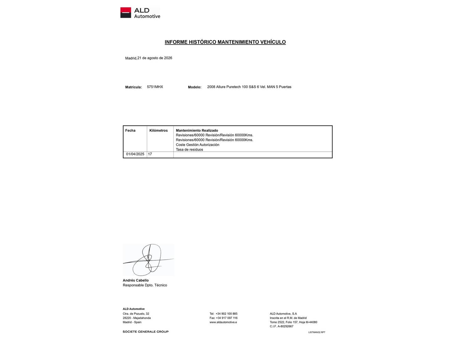 Foto del mantenimiento del Peugeot 2008 Peugeot 2008 PureTech 100 S&S Allure (100 CV)
