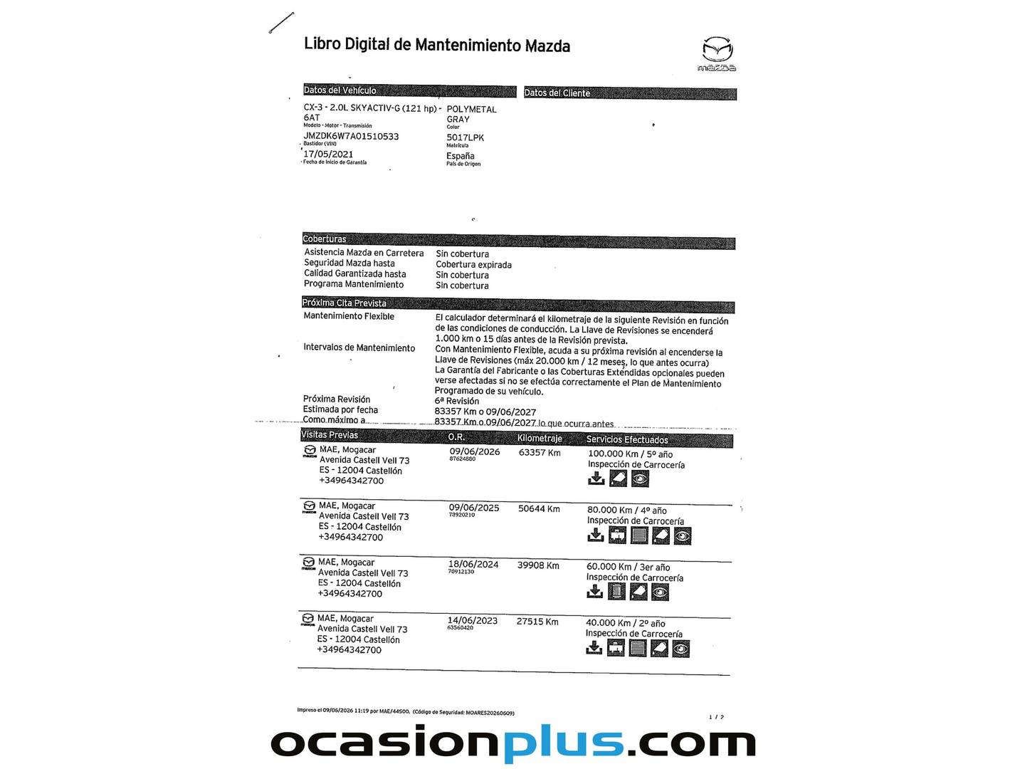Foto del mantenimiento del Mazda CX-3 Mazda CX-3 2.0 G Zenith 2WD AT (121 CV)