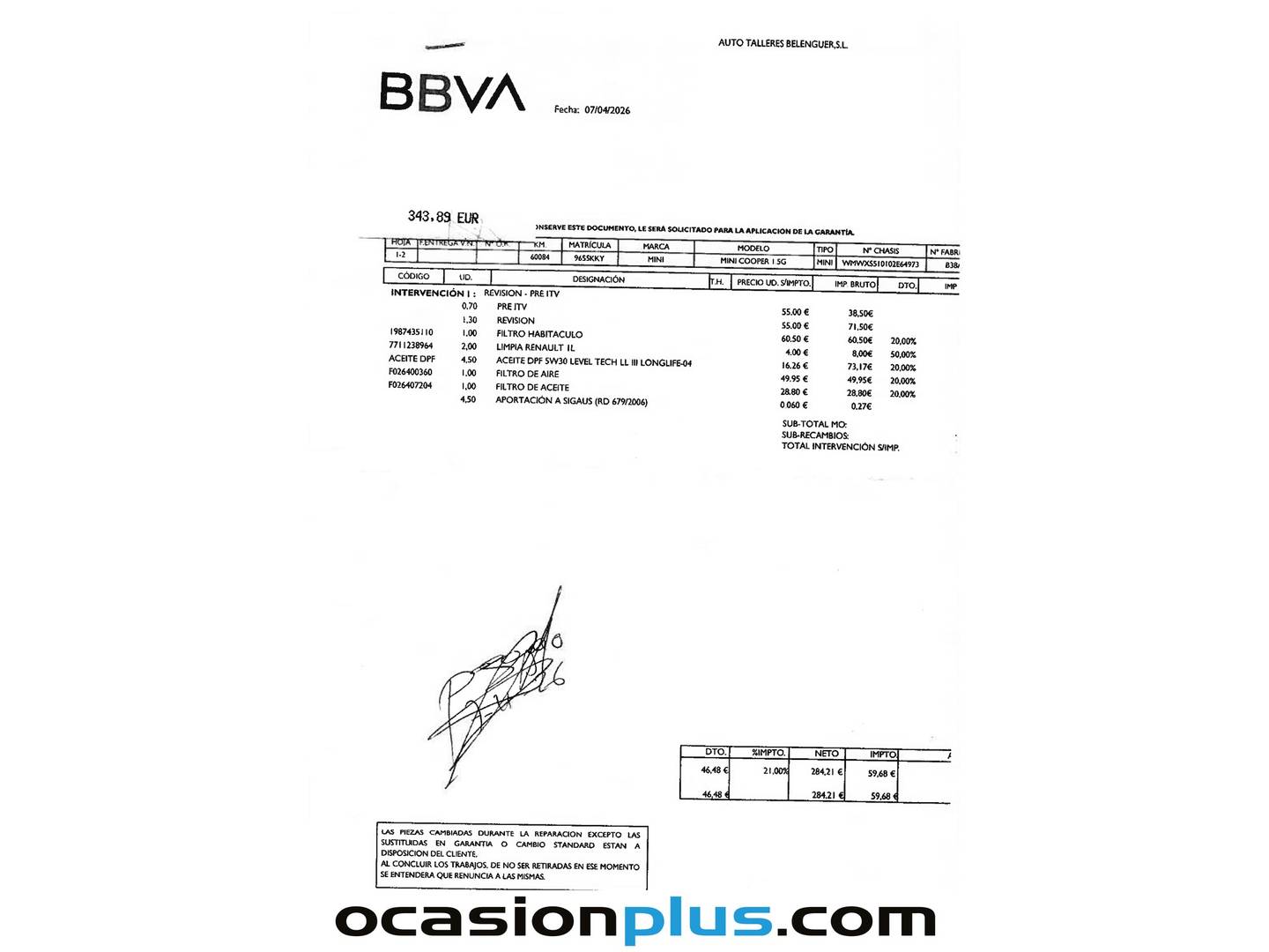 Foto del mantenimiento del Mini MINI Mini MINI Cooper 5 Puertas (136 CV)