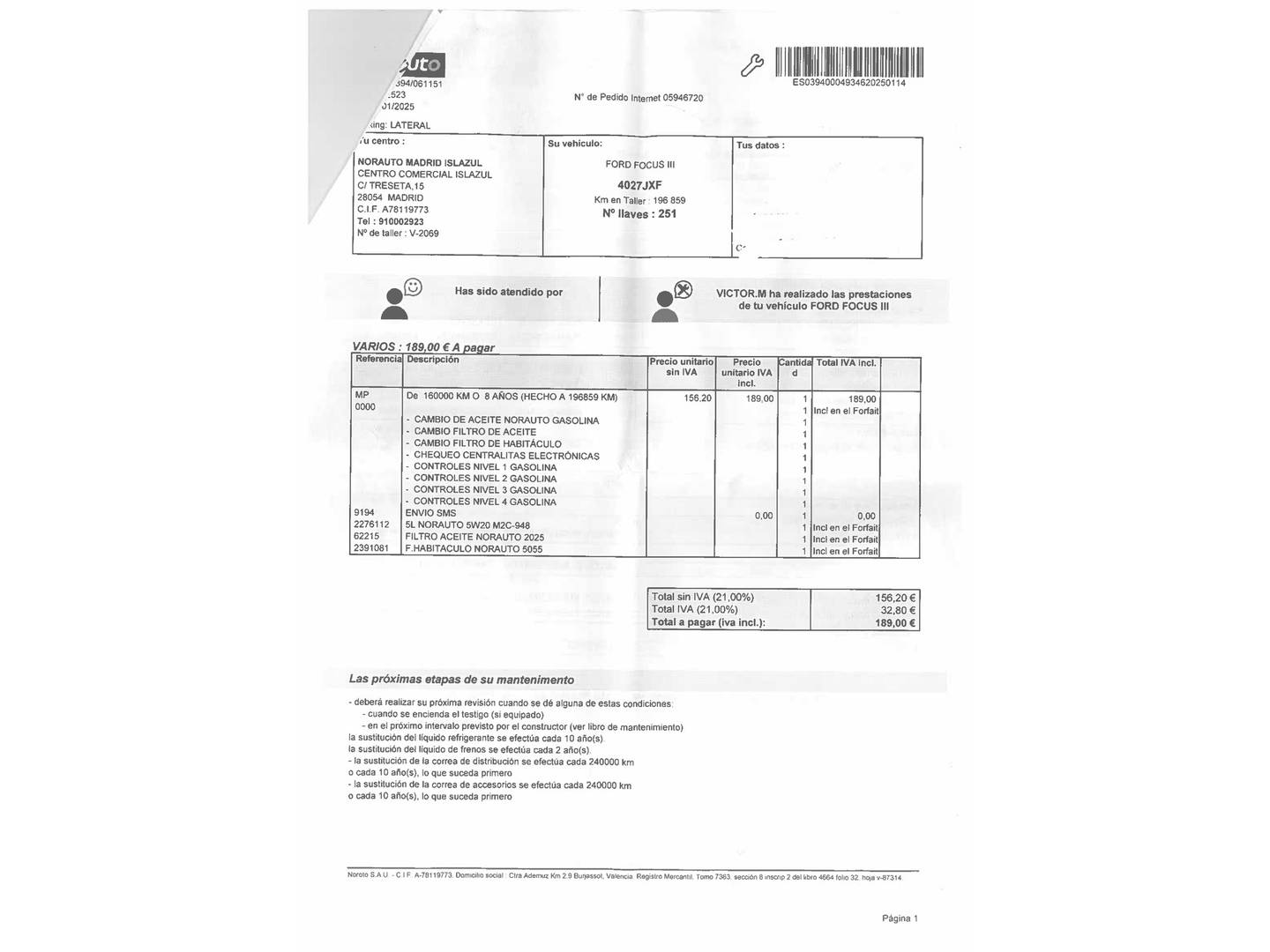 Foto del mantenimiento del Ford Focus Ford Focus 1.0 Ecoboost Business (125 CV)