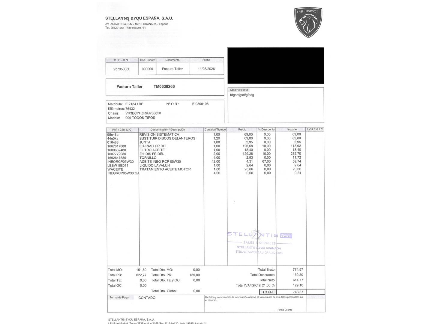 Foto del mantenimiento del Peugeot Rifter Peugeot Rifter BlueHDi 130 GT Line Standard EAT8 (130 CV)