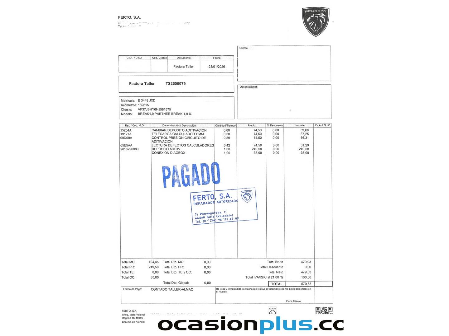 Foto del mantenimiento del Peugeot Partner Peugeot Partner Tepee Combi BlueHDI 100 Style (100 CV)