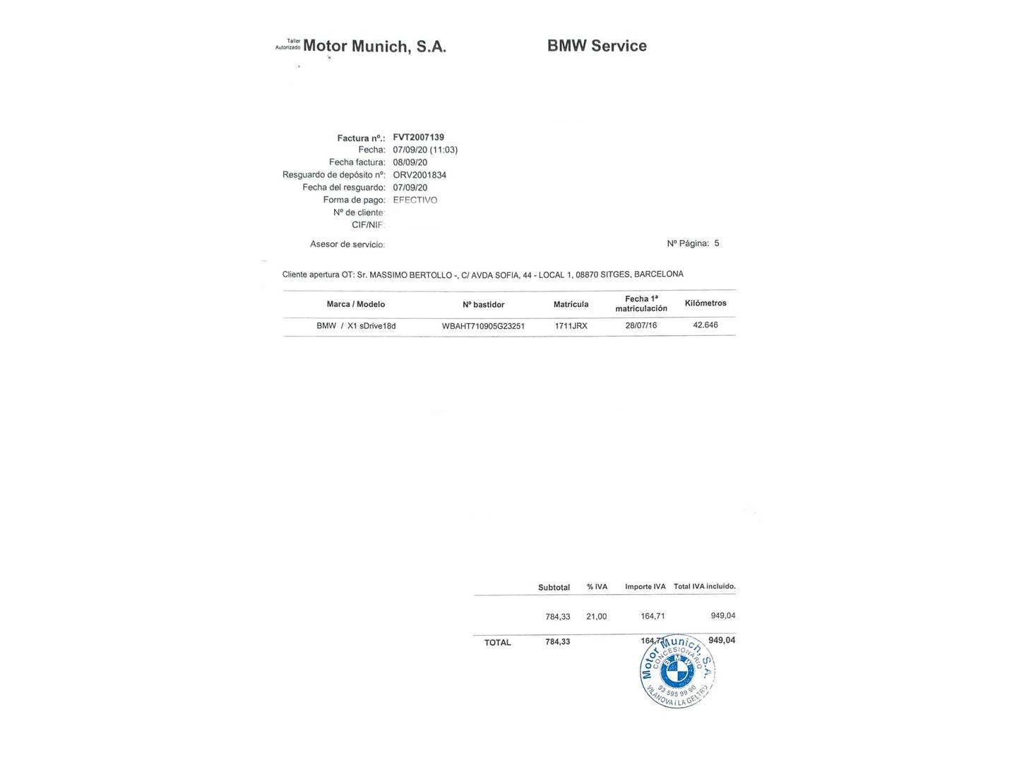 Foto del mantenimiento del BMW X1 BMW X1 sDrive18d (150 CV)