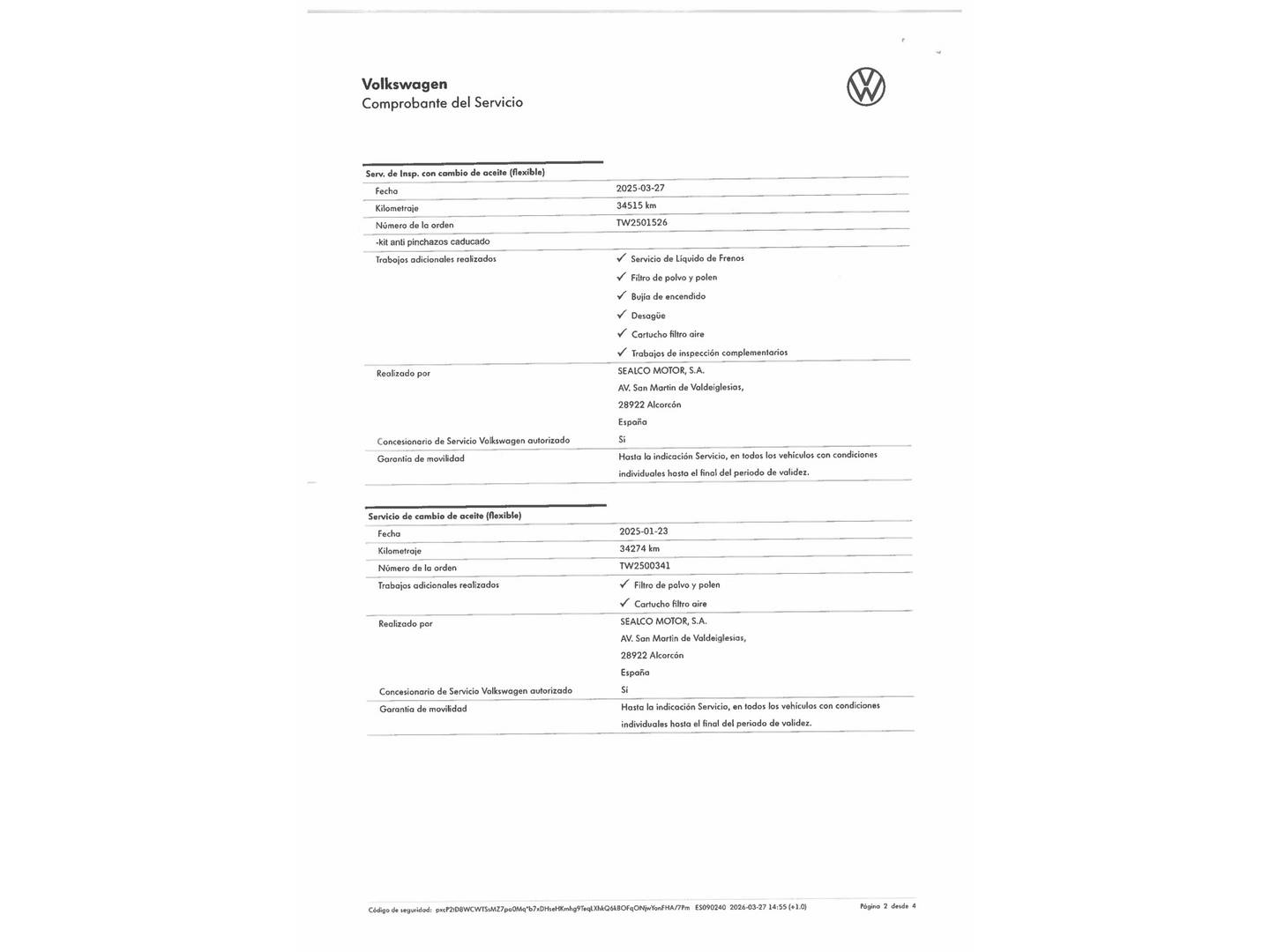 Foto del mantenimiento del Volkswagen T-Roc Volkswagen T-Roc Advance Style 1.5 TSI (150 CV)