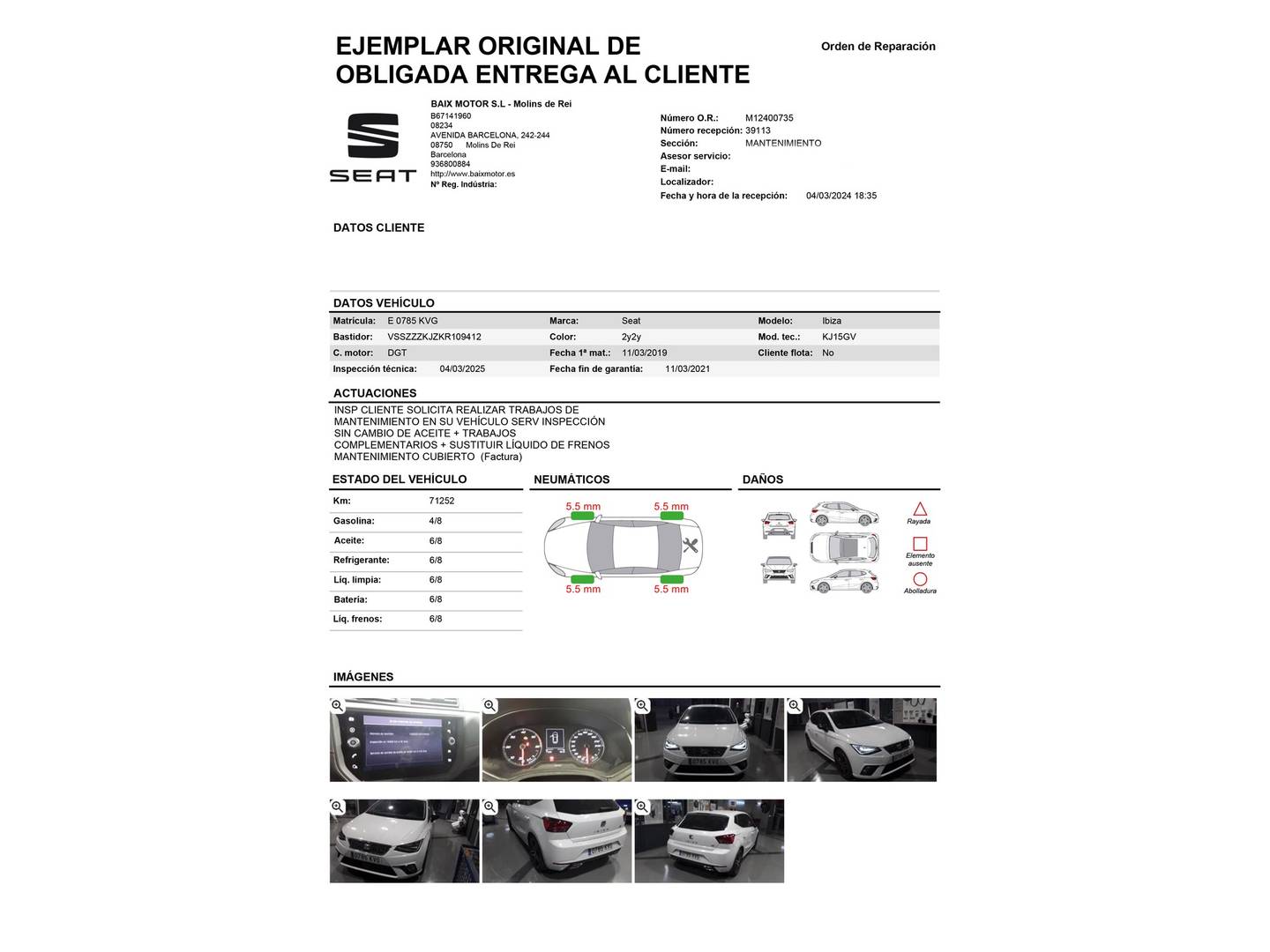 Foto del mantenimiento del Seat Ibiza Seat Ibiza 1.6 TDI FR Plus (95 CV)
