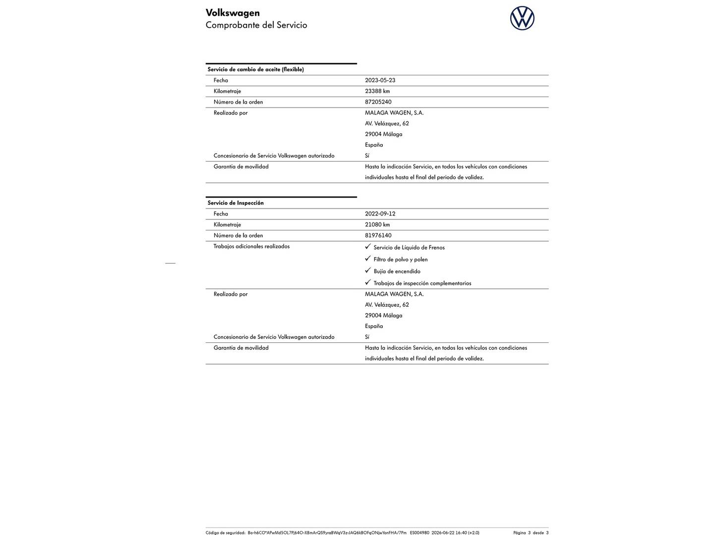 Foto del mantenimiento del Volkswagen Polo Volkswagen Polo Advance 1.0 TSI (95 CV) DSG