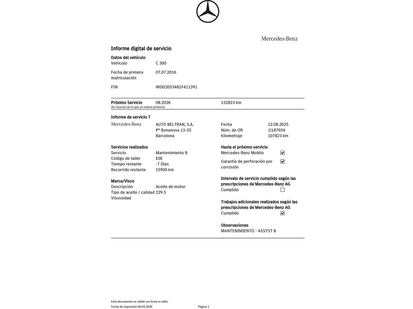 Foto del mantenimiento del Mercedes Clase C Mercedes Clase C Coupe 300 AMG Line (245 CV)