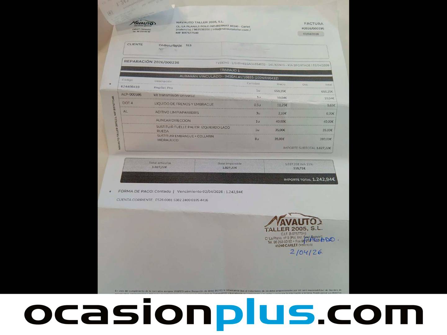 Foto del mantenimiento del KIA Sportage KIA Sportage 1.7 CRDi VGT Eco-Dynamics Drive 4x2 (115 CV)