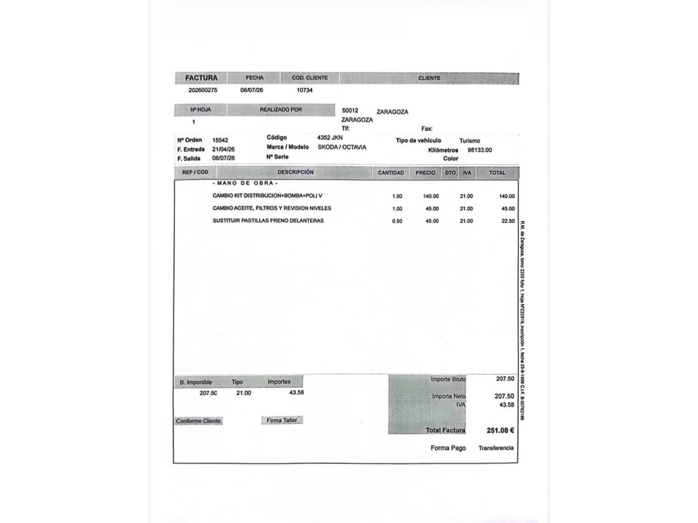 Foto del mantenimiento del Skoda Octavia Skoda Octavia Combi 2.0 TDI CR Style DSG (150 CV)