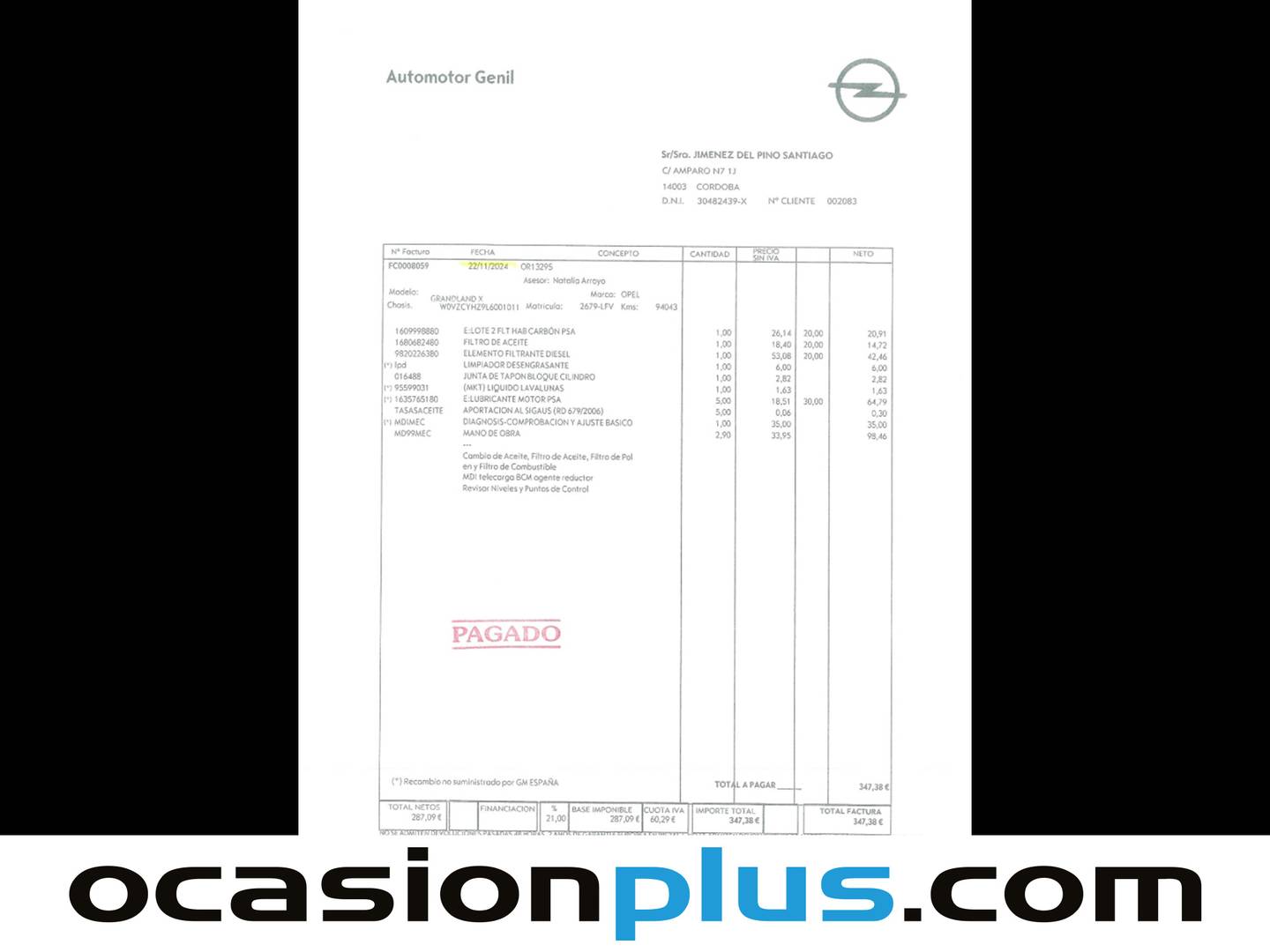 Foto del mantenimiento del Opel Grandland X Opel Grandland X 1.5 CDTi Ultimate Auto (130 CV)