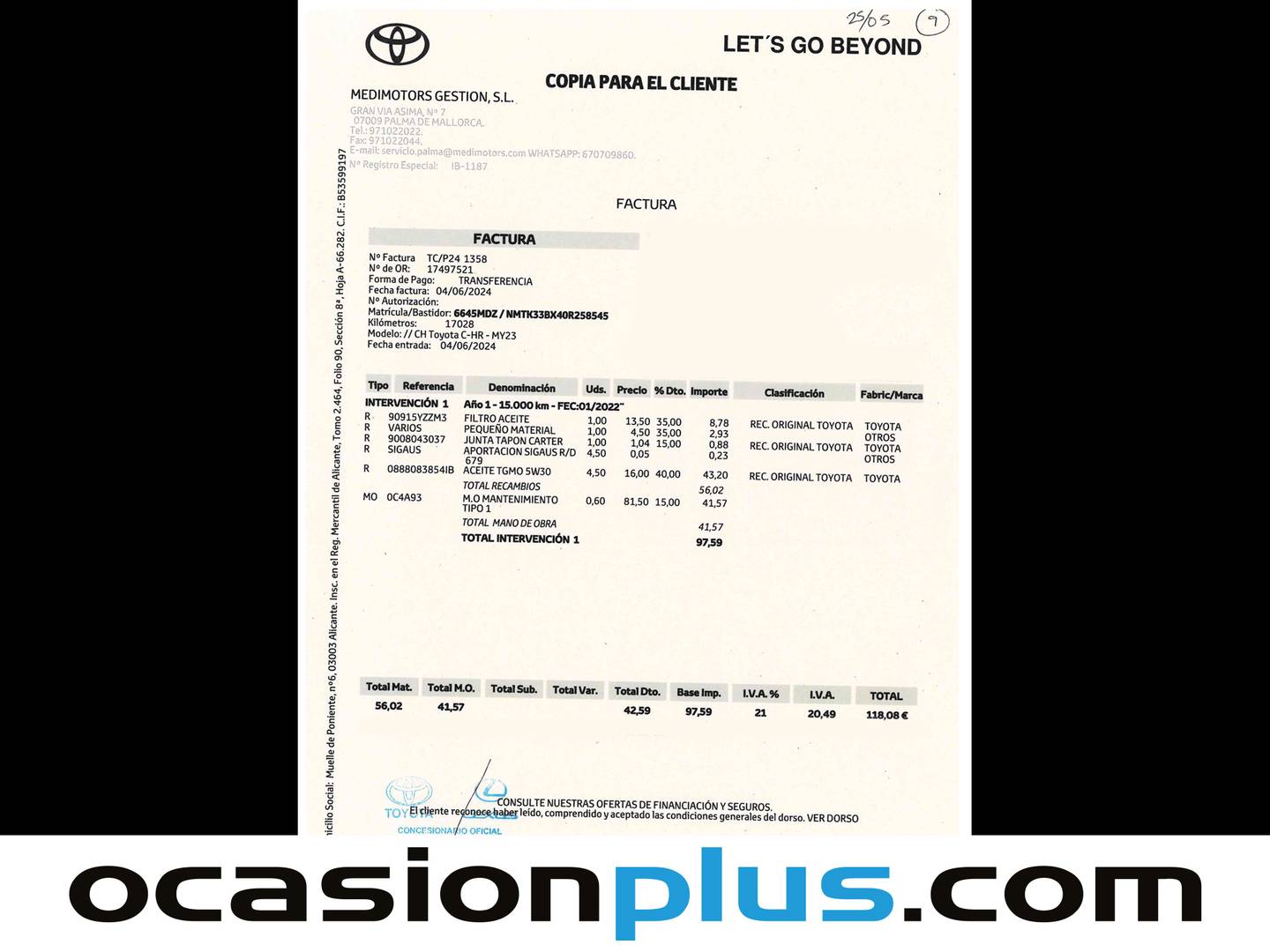 Foto del mantenimiento del Toyota C-HR Toyota C-HR 1.8 125H Advance (122 CV)