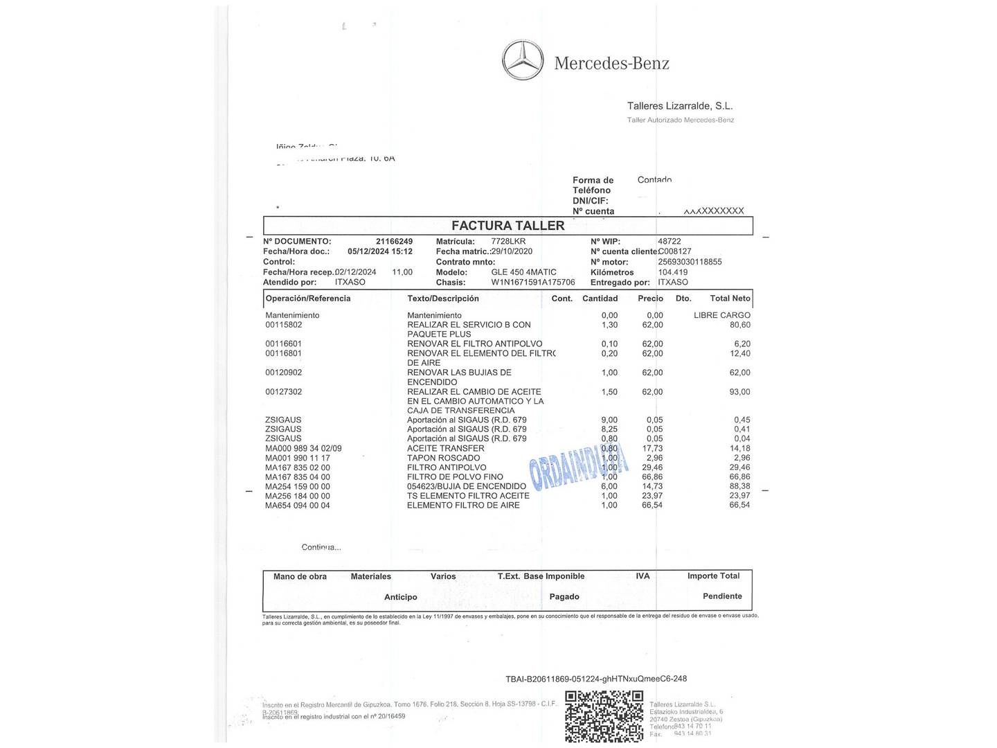 Foto del mantenimiento del Mercedes GLE Mercedes GLE GLE 450 4Matic (367 CV) Pack AMG