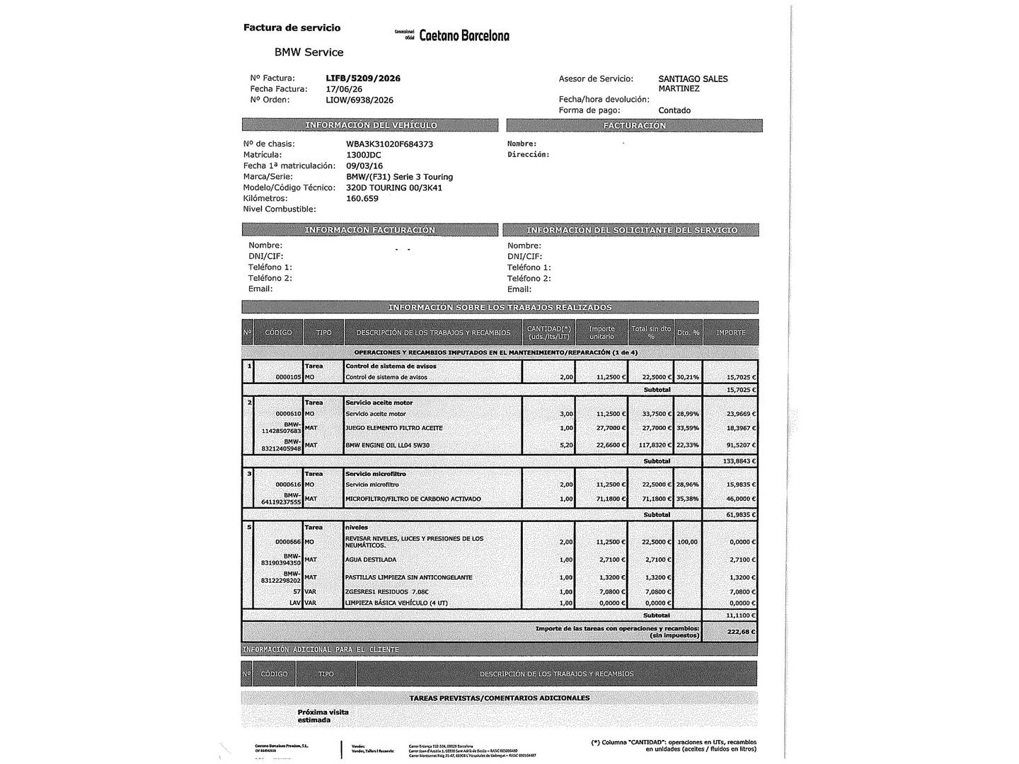Foto del mantenimiento del BMW Serie 3 BMW Serie 3 320d Touring (184 CV)