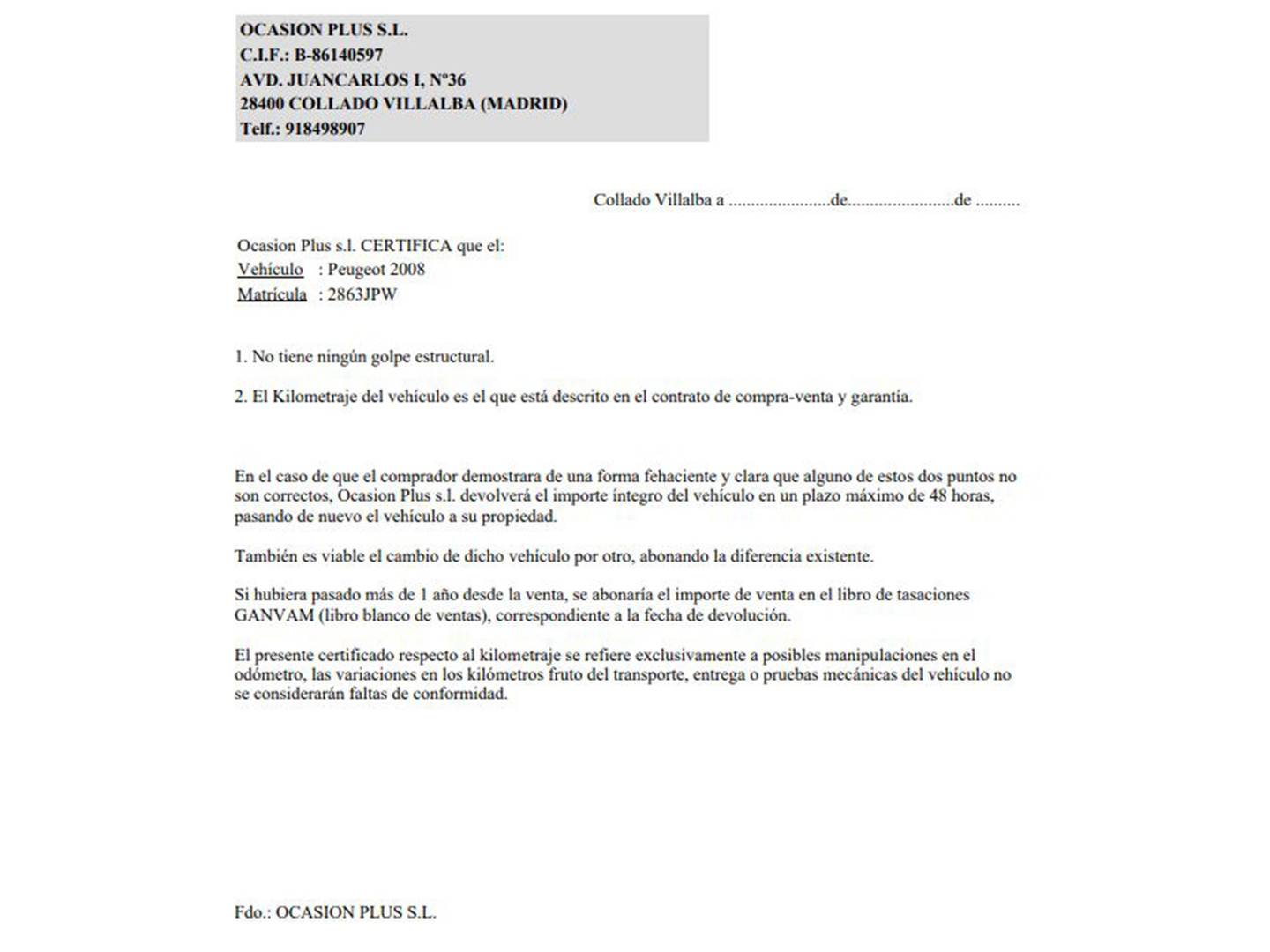 Foto del certificado del Peugeot 2008 Peugeot 2008 PureTech 110 S&S Active (110 CV)