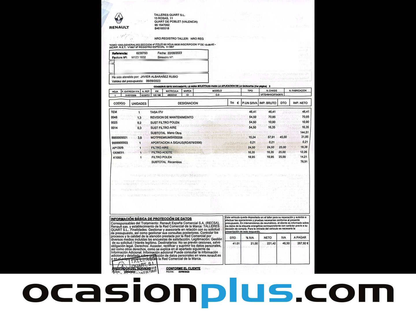 Foto del mantenimiento del Citroën C3 Picasso Citroën C3 Picasso HDI 90 Airdream SX (90 CV)