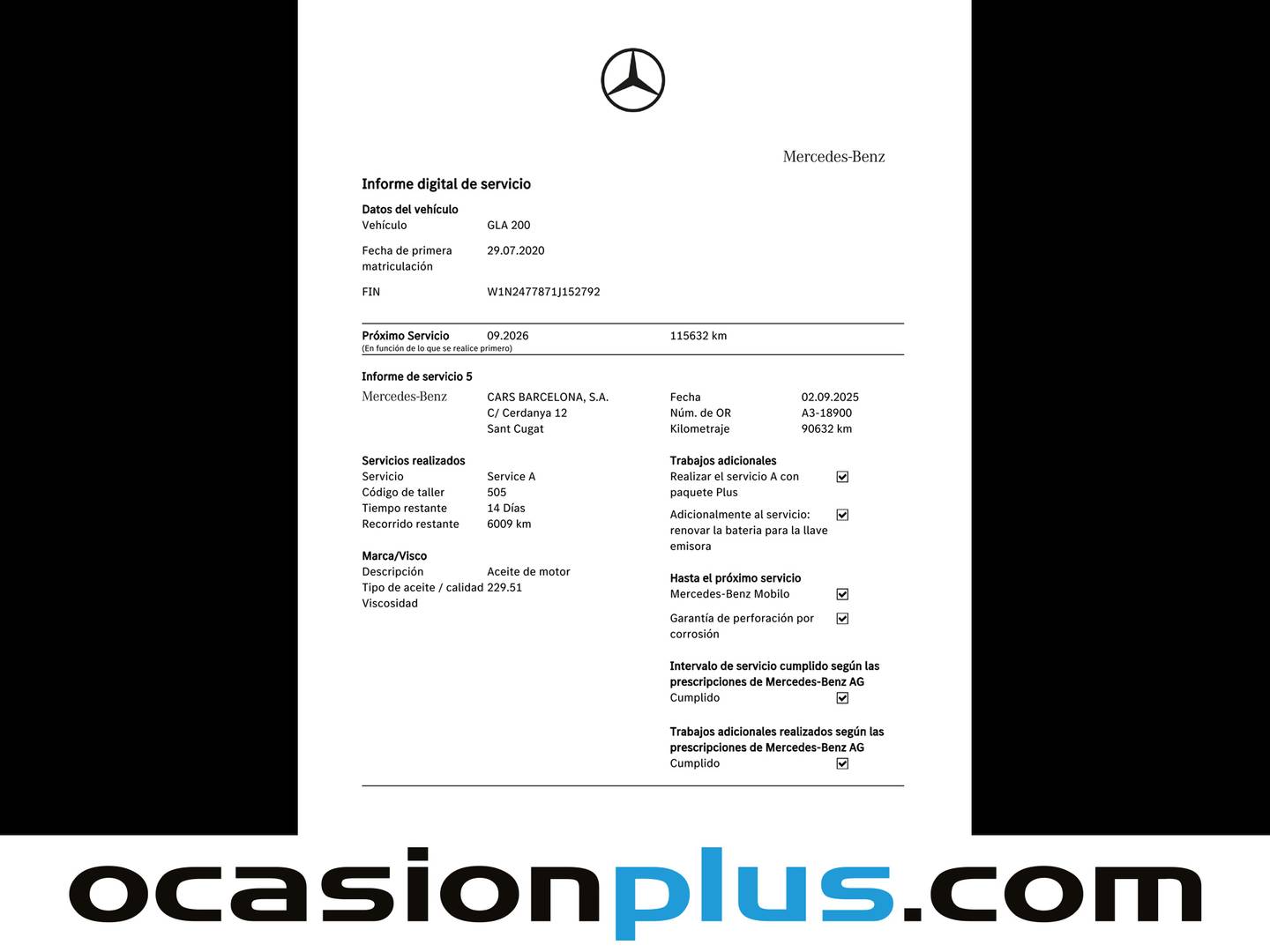 Foto del mantenimiento del Mercedes GLA Mercedes GLA GLA 200 (163 CV) Pack AMG