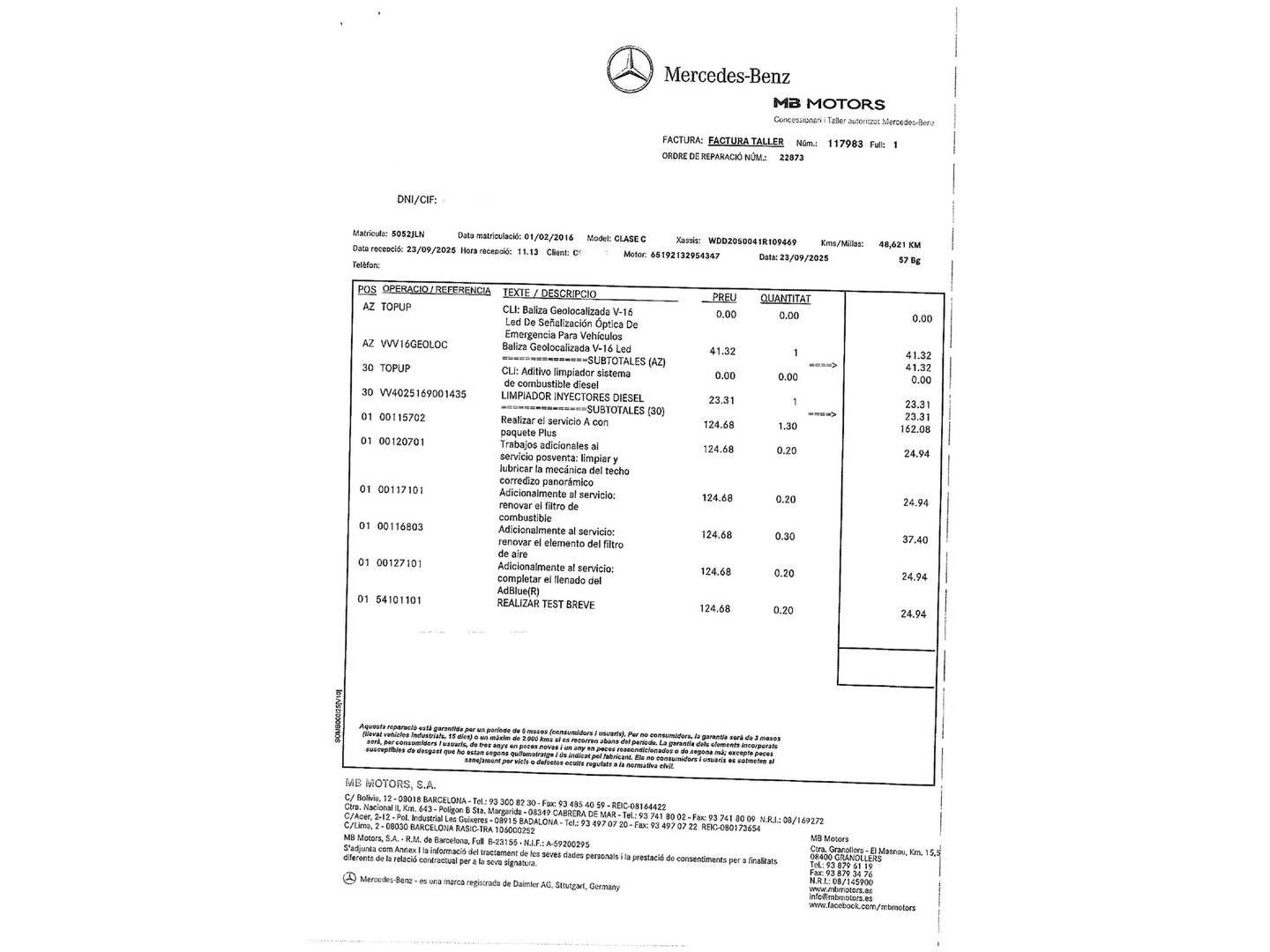 Foto del mantenimiento del Mercedes Clase C Mercedes Clase C 220 d (170 CV) Pack AMG