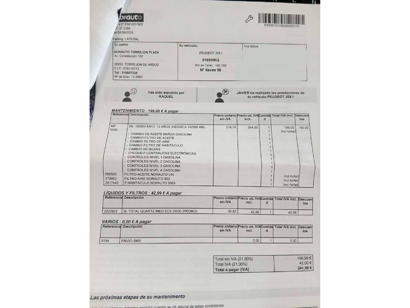 Foto del mantenimiento del Peugeot 208 Peugeot 208 1.4 VTi Active (95 CV)