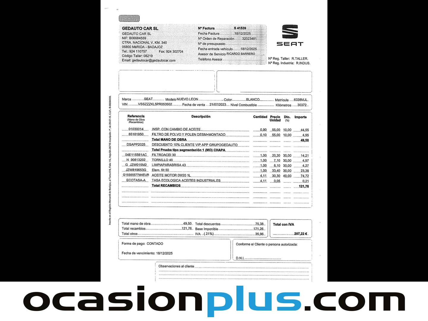 Foto del mantenimiento del Seat León Seat León ST 1.5 TGI GNC S&S Style DSG (130 CV)