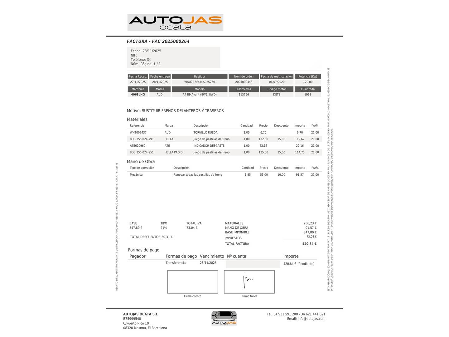 Foto del mantenimiento del Audi A4 Audi A4 Avant Black Line 35 TDI (163 CV) S tronic