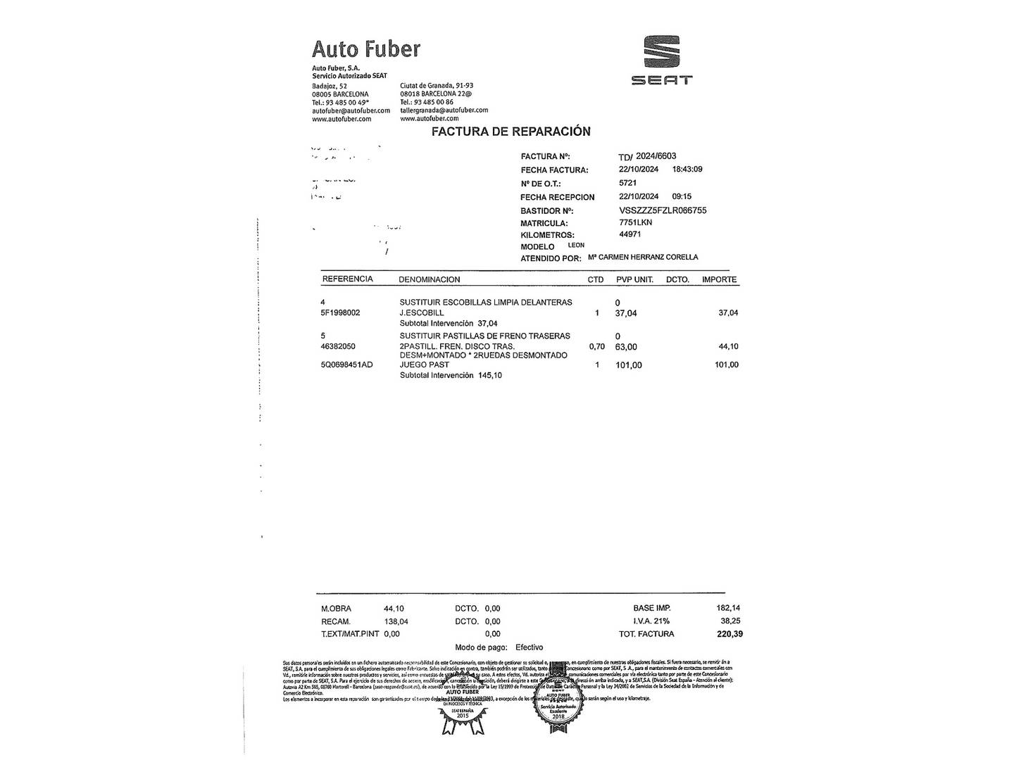 Foto del certificado del Seat León SEAT León 1.0 EcoTSI S&S Style Visio Edition (115 CV)
