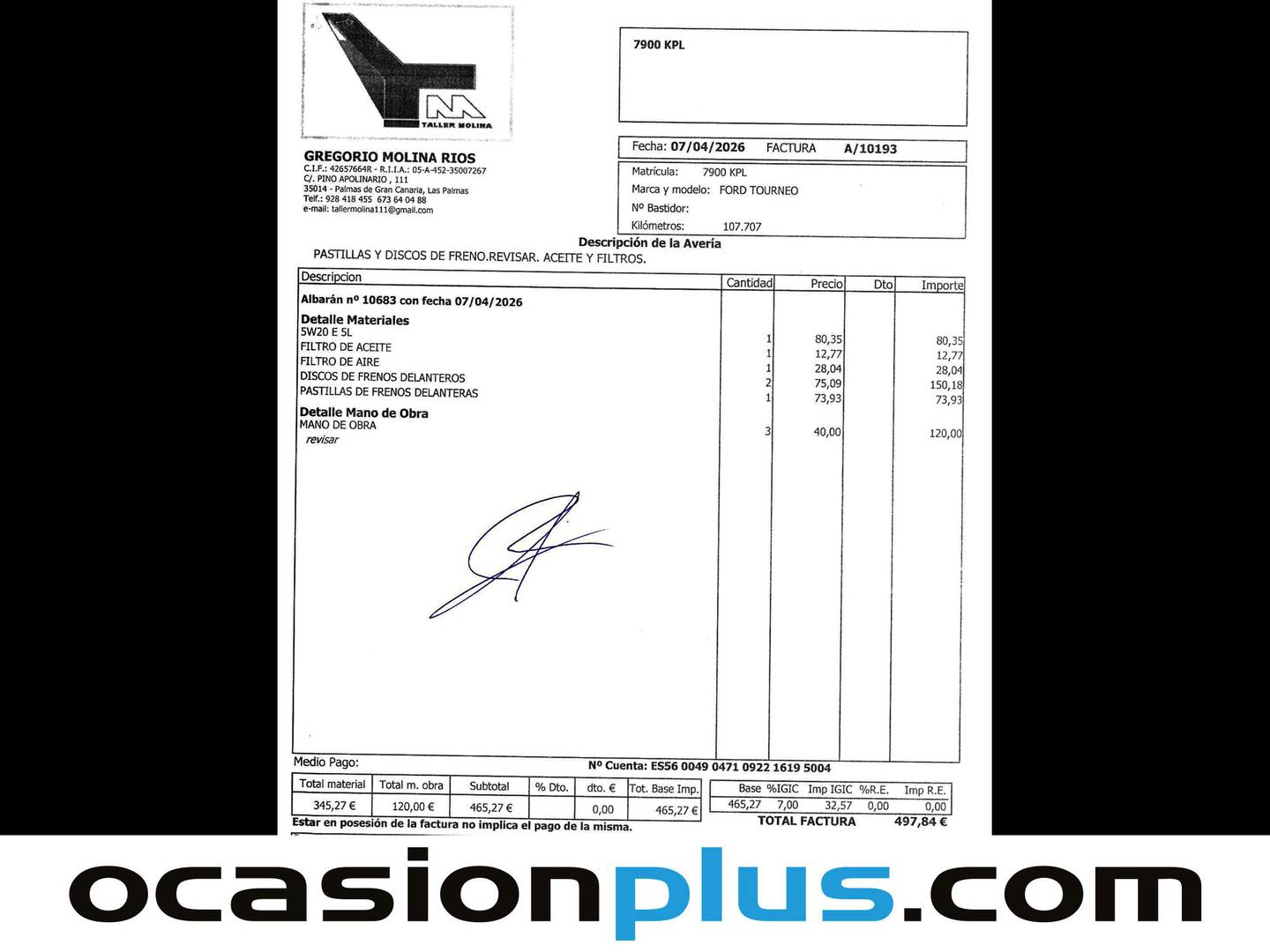Foto del mantenimiento del Ford Tourneo Courier Ford Tourneo Courier 1.0 EcoBoost Sport (100 CV)