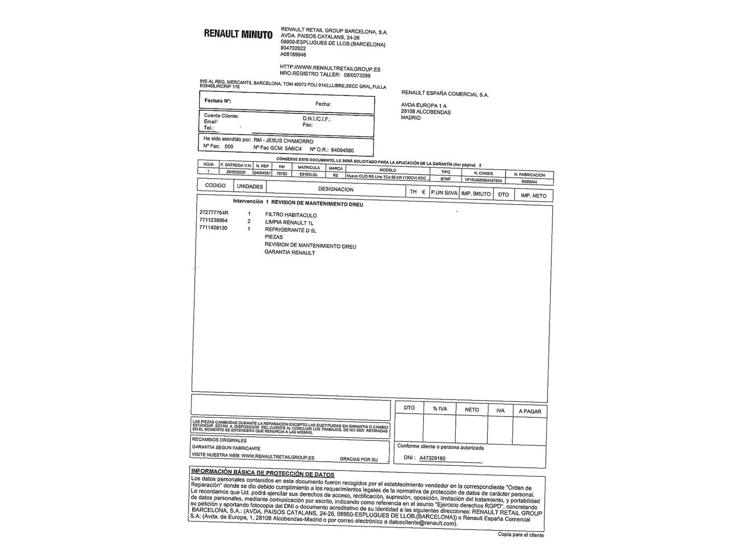 Foto del mantenimiento del Renault Clio Renault Clio RS Line TCe (130 CV) GPF EDC