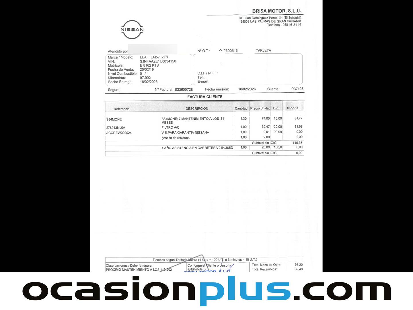 Foto del mantenimiento del Nissan LEAF Nissan Leaf 40kWh N-Connecta (150 CV)