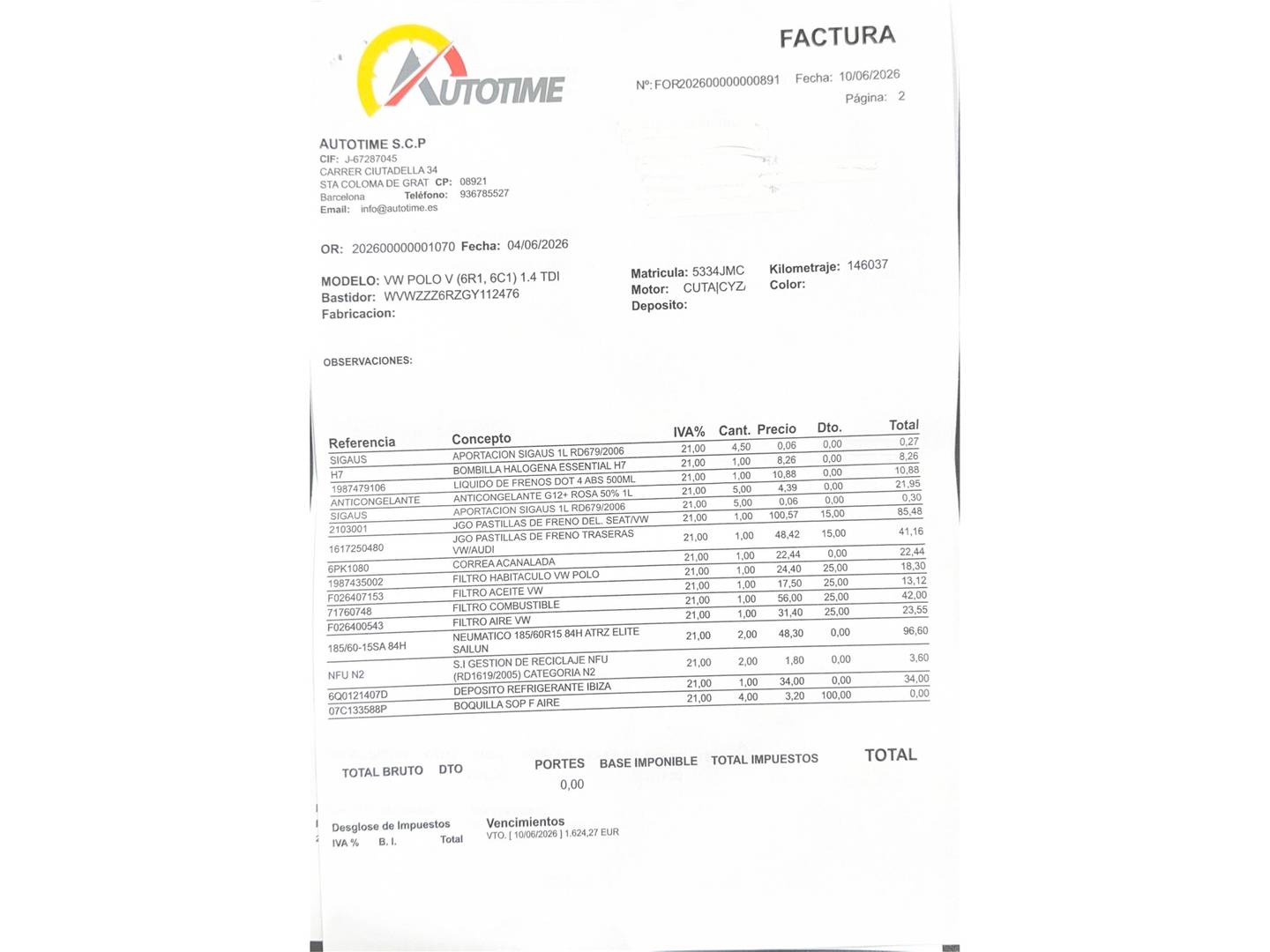 Foto del mantenimiento del Volkswagen Polo Volkswagen Polo Sport 1.4 TDI BMT (105 CV)